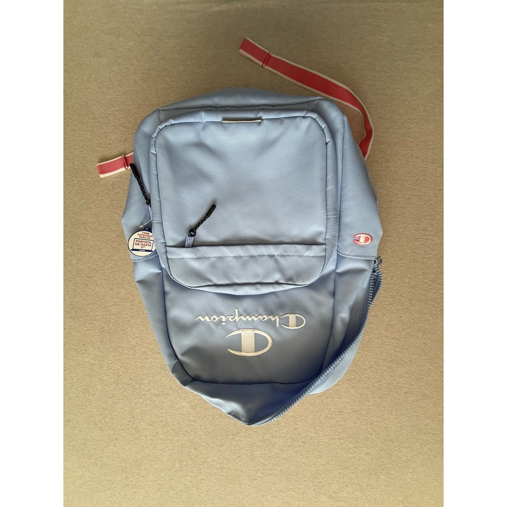Champion Light Blue Laptop Backpack 17in Sleeve Padded Straps Embroidered Logo